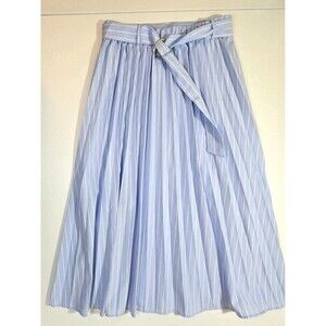 Alice Blue Skirt Womens S Blue Striped Pleated  Belted Midi CottageCore